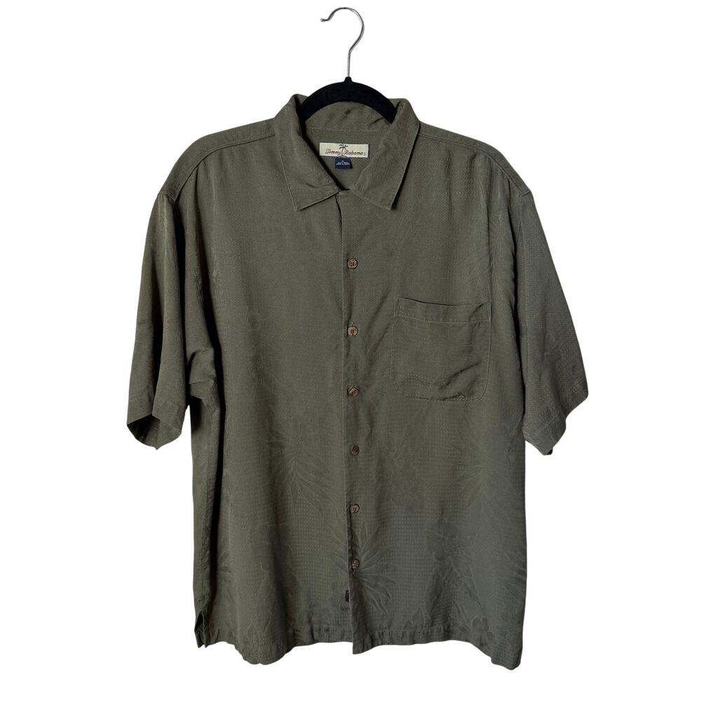 🌴 Tommy Bahama 100% Silk Camp Shirt Men's M Olive Green Hawaiian Resort